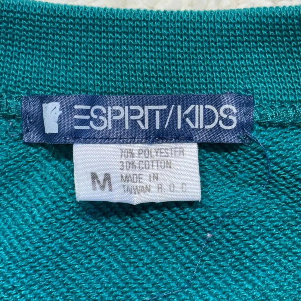 Vintage Esprit Kids Sweatshirt Medium Green Crest All Over Print Pullover Taiwan